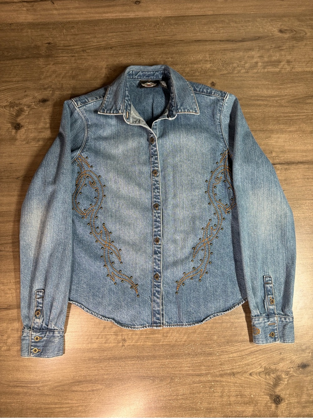 Vintage Harley Davidson Women’s Denim Embroidered Button Down Jean Jacket Large